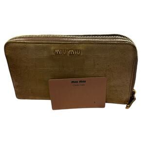 Miu Miu Croc Embossed Long Tan Zipper Wallet